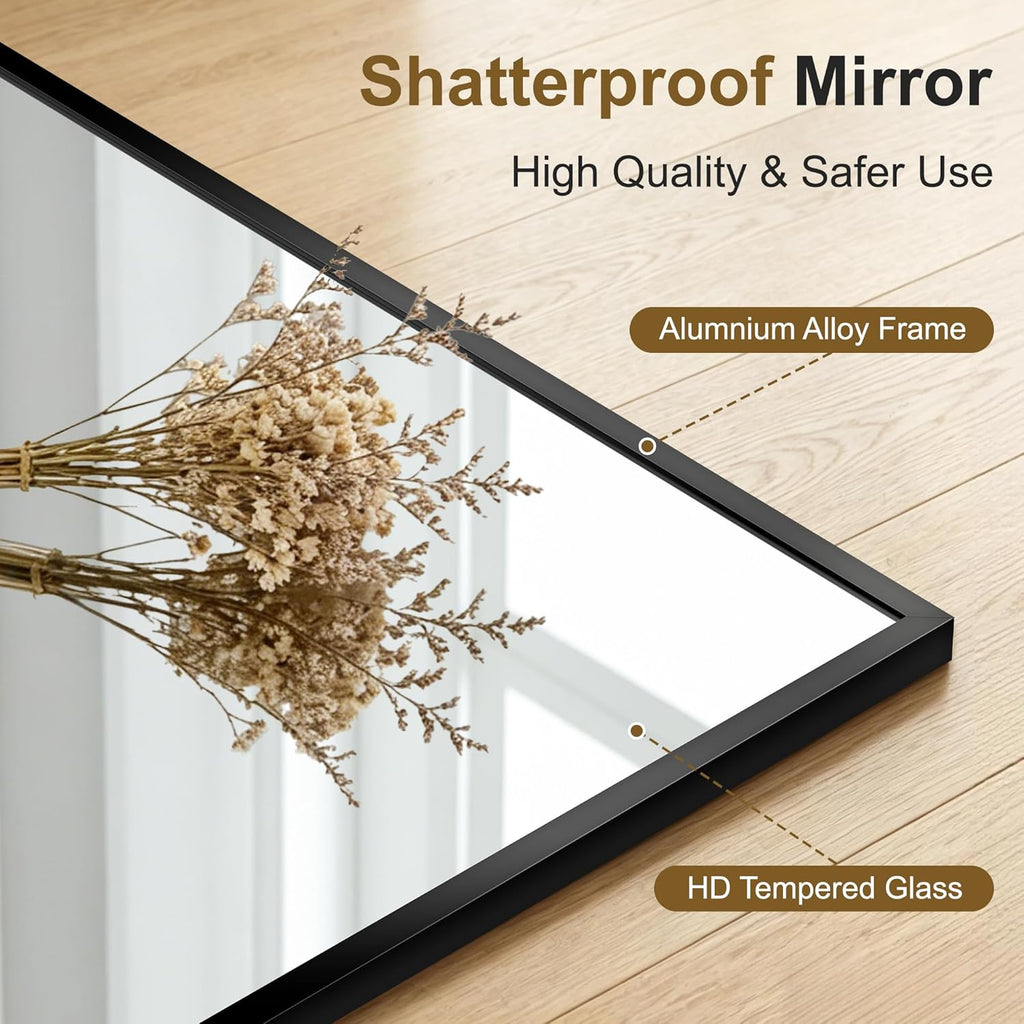 Bathroom Vanity Mirror for Wall, 30x20 Matte Black Bathroom Mirror, Shatterproof Tempered Glass Rectangle Wall Mounted Bathroom Mirrors for Over Sink, Bedroom, Living Room, Entryway