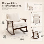 Rocking Chair Nursery, Compact Glider Rocking Chair for Indoor Use, Small Upholstered Rocker Chair for Bedroom Living Room, Teddy Fleece Accent Chair,White
