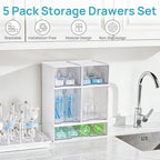 Vtopmart Stackable Storage Drawers Set of 5, Plastic Organizer Bins for Baby Bottle, Beauty Supplies Storage, Ideal for Kichen Countertop, Vanity, Bathroom, Cabinet, Pantry Organization,White