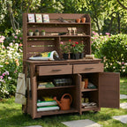 Large Garden Potting Bench with Storage Cabinet and Hutch Top