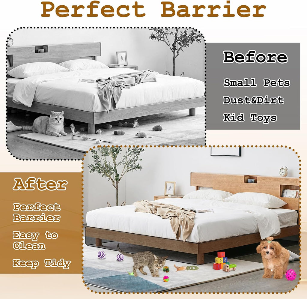 Cutable Under Bed Blocker for Pets and Toys 240 x 16 Inch Extra Tall Under Couch Blocker with Zip Ties Sofa Furniture Bumper Barriers for King/Queen Size Bed, Keeps Balls Dog Cat from Going Under Bed