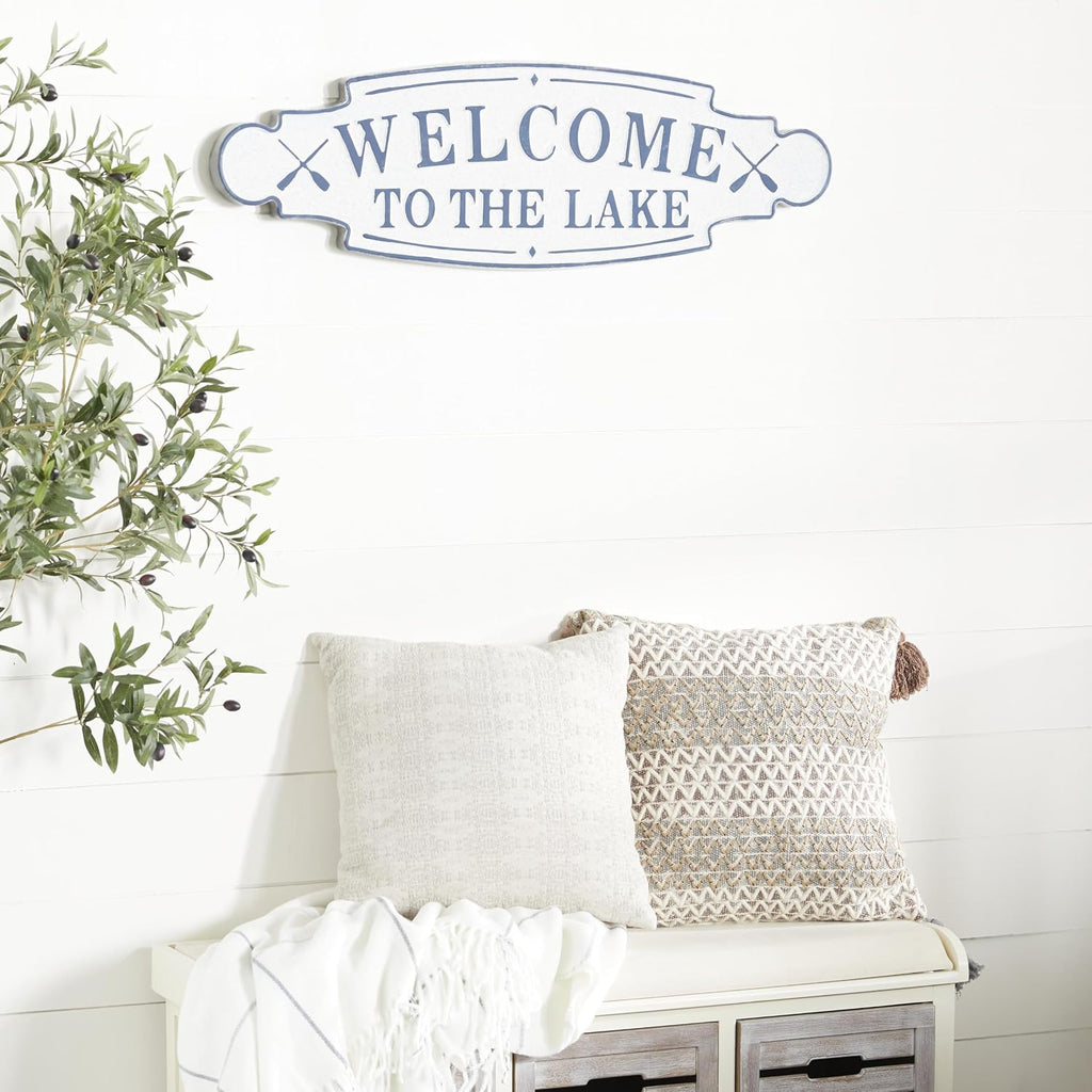 Deco 79 Metal Sign Home Wall Decor Welcome To the Lake Wall Sculpture, Wall Art 36" x 1" x 11", Blue