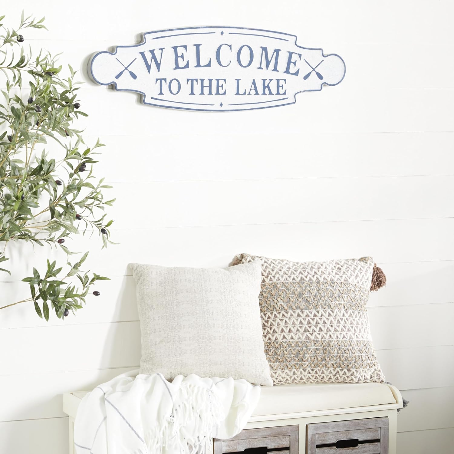 Deco 79 Metal Sign Home Wall Decor Welcome To the Lake Wall Sculpture, Wall Art 36" x 1" x 11", Blue
