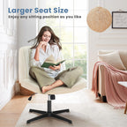 DUMOS Criss Cross Chair No Wheels, Wide Seat Cross Legged Office Desk Vanity Chair, Faux Leather Armless Height Adjustable Swivel Task Computer Chairs for Home, Study, Beige PU