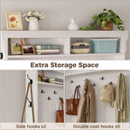 IRONCK 80" H 47" W Large Hall Tree with Bench and Shoe Storage, 6-in-1 Entryway Bench with Coat Rack, Adjustable Shelf, Hanging Hooks, 11 Shoe Cubby, 2 Tier Top Storage for Entryway and Bedroom, White