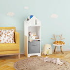 Bookcase with Storage, 2 Tier Storage Display Organizer, Toddler Bookshelf with Collapsible Fabric Drawers for Bedroom or Playroom (White,Gray)