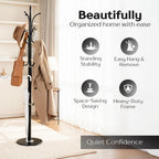 Modern Metal Coat Rack with Sturdy Natural Marble Base for Coat, Jacket, Hat, Cloths, Bags - Freestanding Coat Stand with 12 Hooks & Umbrella Holder for Entryway, Hallway, Corner, Office