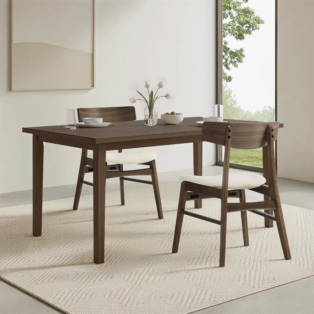KISLOT Wooden Dining Chairs Set of 4, Upholstered Modern Dining Room Chairs, Mid Century Oak Kitchen Chairs with Curved Wood Backrest for Farmhouse, Restaurant, Café (Cream Fabric & Walnut Color)