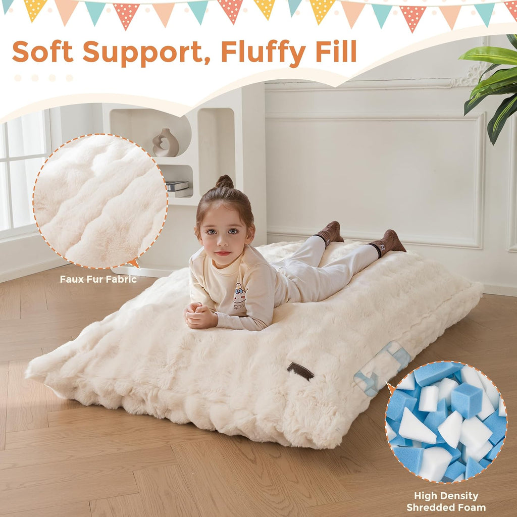 MAXYOYO 3 in 1 Kids Bean Bag Chair, Child Floor Sofa for Gaming, Reading, Convertible Bean Bag Floor Cushion with Machine Washable Cover for Living Room Bedroom, Beige