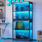 Grepatio Glass Display Cabinet, 4-Tier Display Cases for Collectibles, Curio Cabinet with Smart Color Lights, Display Shelf Bookcase Kids Toy Cabinets for Collectible, Living Room, Playroom (Black)