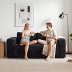 LIKIMIO Liorin Plush 71" Boneless Loveseat Sofa Black Corduroy No Assembly | 2 Seater | High-Density Foam | 25.6" Deep Seat | 17.3" High Seat | Sofa in a Box | Ideal for Apartment/Living room