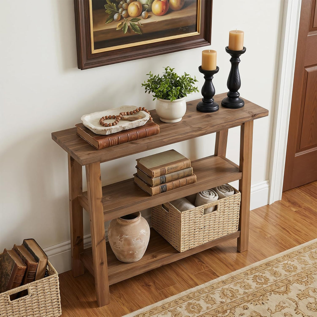 LITTLE TREE Solid Wood Console Table with Storage for Entryway, 41.34-Inch Small Farmhouse Sofa Table with 2-Tier Shelf for Living Room, Hallway, Entrance, Rustic Brown