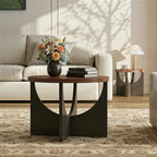 LIKIMIO Nesting Coffee Tables Set of 2, 23.6" Small Round Side Tables for Living Room, Wooden End Table, Walnut