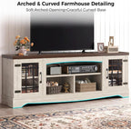 IRONCK Farmhouse TV Stand for 75 Inch TV, Rustic Entertainment Center with Storage Cabinets & Open Shelves, Grid Glass Doors, Media Console for Living Room, Bedroom(Light Oak & Walnut)