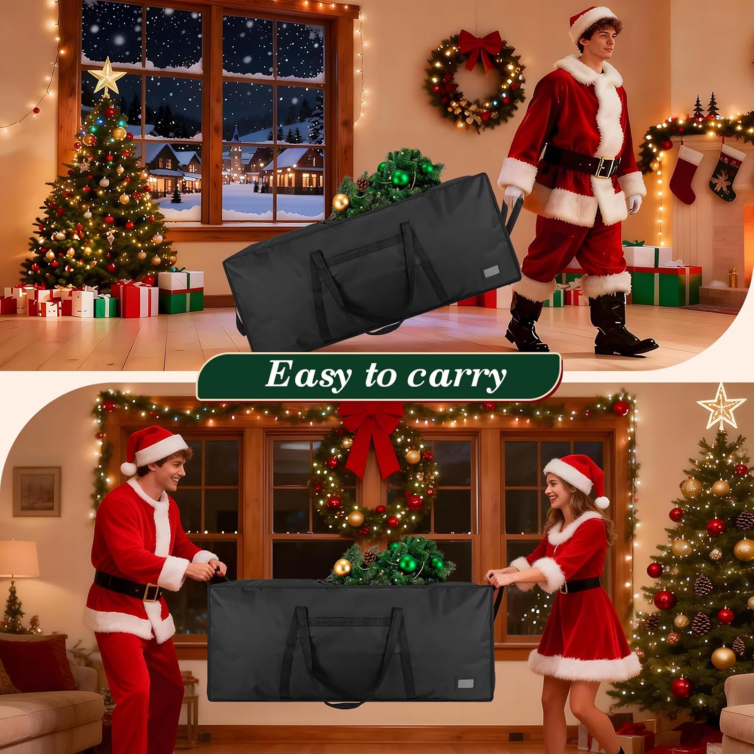 3FT/4FT/4.5 FT Christmas Tree Storage Bag, Heavy Duty Christmas Tree Bag with Reinforced Handles and Dual Zippers Wide Opening, Large Capacity fits for Artificial Christmas Tree, Black