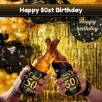 50th Birthday Can Cooler Sleeves for Soda, Beer, Beverages, 12 Pack Neoprene Can Sleeves, 50th Birthday Party Decorations and Party Favors for Women, Men, Black & Gold, 4 Design