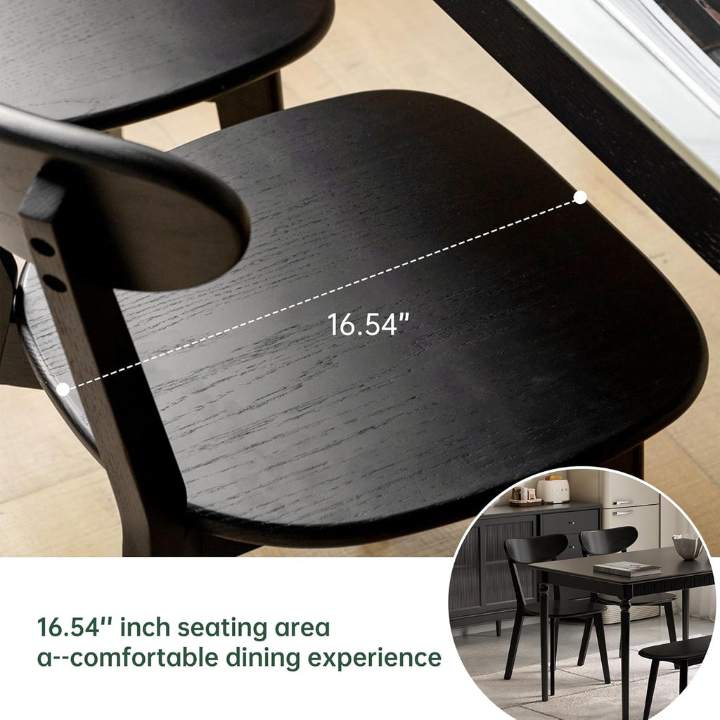 Oak Dining Chairs, Kitchen Chairs, 100% Solid Wood Modern Dinner Chair with Curved Backrest, Dining Room Chair for Kitchen, Living Room, Study (4PK, Black)