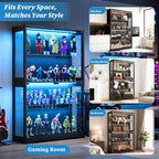Donox Display Cabinet with 100+Color RGB LED Lights & Adjustable Glass Shelves, 4-Tier Curio Cabinet with Tempered Glass Doors & Motion Sensor for Collectibles, Home, Black