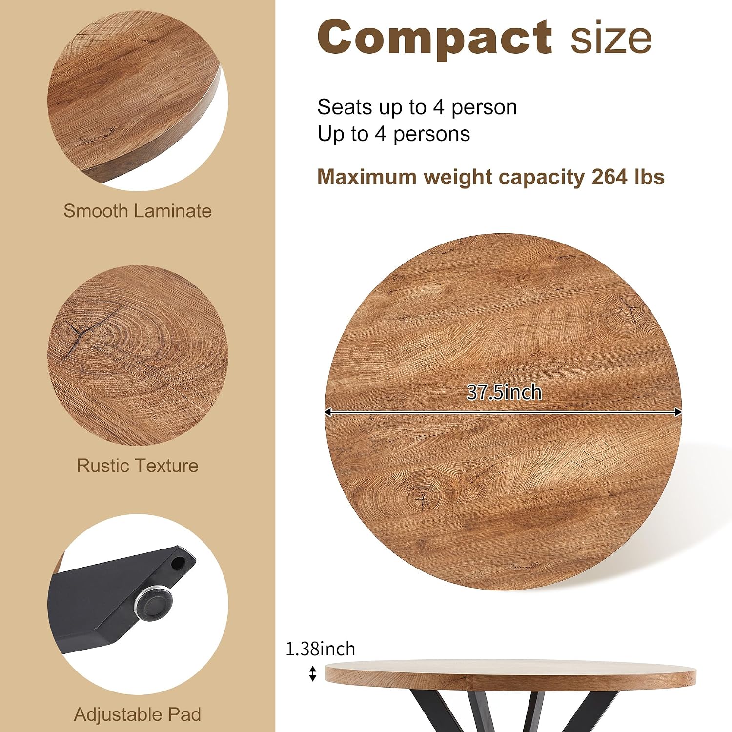 NORDICANA 3 Piece Dining Table and Chair Set, 37-Inch Engineered Wood Round Table Set with Black Fuzzy Sherpa Armchairs, Metal Leg for Small Spaces