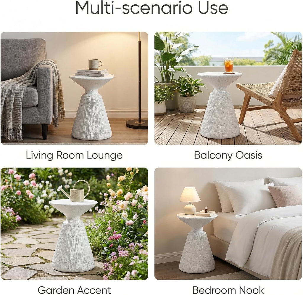 Outdoor Small end Table White Marble Retro Speckled Textured All-Weather MGO Side Table, Indoor Living Room end Table End Table for Home Office Living Room and Patio Decor, sode ta