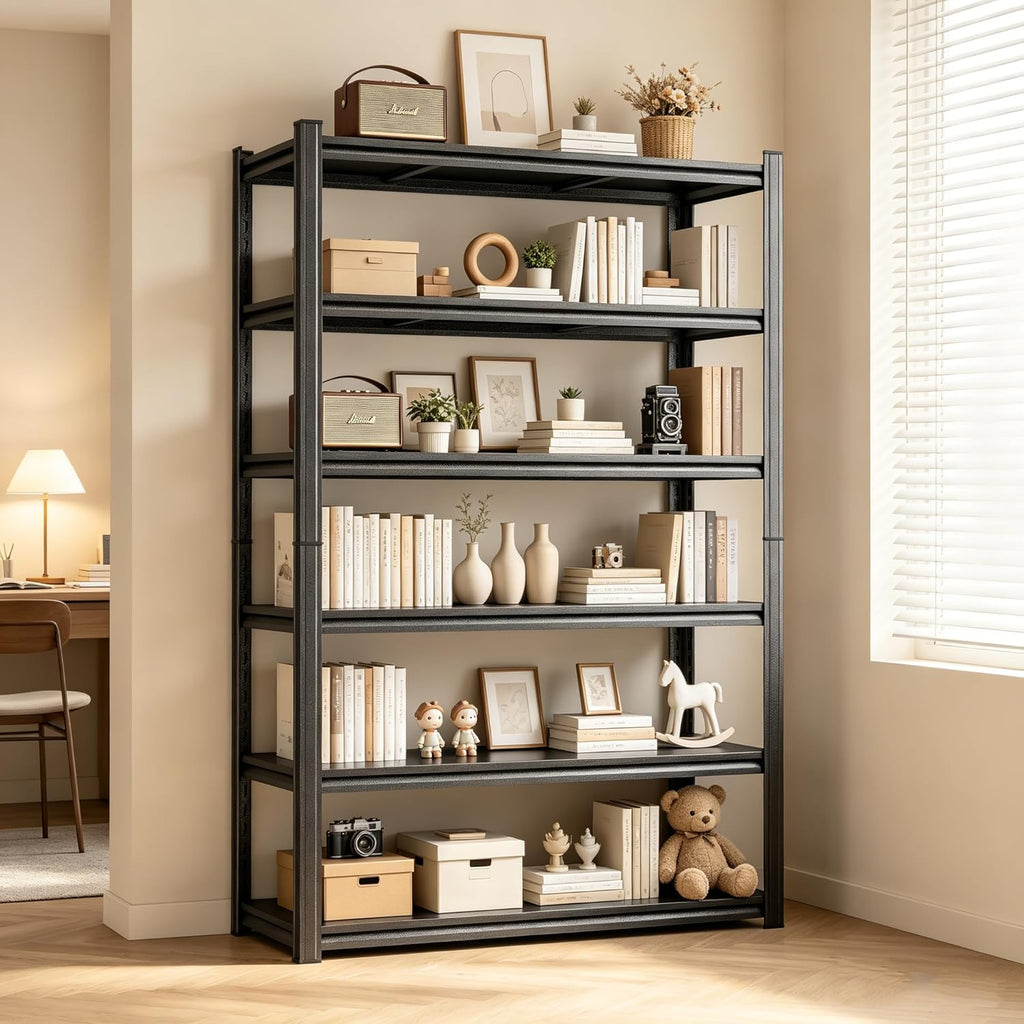 Book Shelf Metal Bookshelf 6-Tier 2400LBS Tall Bookcase Adjustable Storage Shelves Bedroom Organization and Storage Rack Display Shelves for Pantry Living Room Home Office 82"H×39.4"W×17.7"D, Black