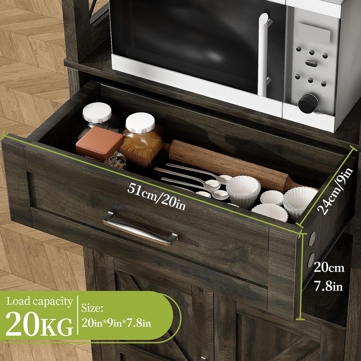 kepptory 55" Tall Kitchen Pantry, Farmhouse Storage Cabinet with Doors, Shelves and Drawer, Rustic Wood Cupboard for Kitchen, Dining Room