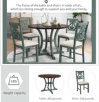 Merax 5 Piece Round Dining Table Set 4 Retro Chairs with Special-Shaped Table Legs, Exquisitely Designed Hollow Chair Back for Dining Room, Antique Blue