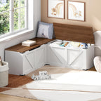 YATINEY L-Shaped Storage Bench, Storage Toy Chest with Hidden Compartments, Breakfast Nook Bench for Corner Spaces, Kitchen, Dining Room, Cloakroom, Walnut and White CW01WH