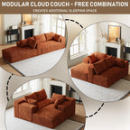 Cloud Sectional Couch Modular Sectional Sofa, 96" Comfy Fluffy Orange L Shaped Boneless Couches for Living Room, Deep Seat Plush Corduroy Memory Foam Couch with Left Facing Chaise Sofa