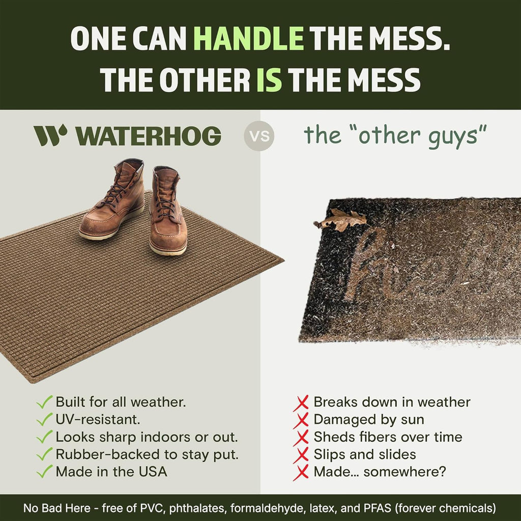 WaterHog Squares Front Door Mat Indoor Outdoor Entrance, Absorbent All-Weather Doormat with Non-Slip Rubber Backing, Dirt & Moisture Trapper, Low Profile, Easy Clean, Made in USA, 23"x35.5" Camel