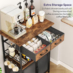 SWTYMIKI Coffee Bar Cabinet with Drawer - Coffee Stand Station with Removable Hooks, Buffet Cabinet for Coffee Maker or Microwave, Kitchen Bar Table Storage Organizer (Espresso, 20.47"x13.78"x31.3")