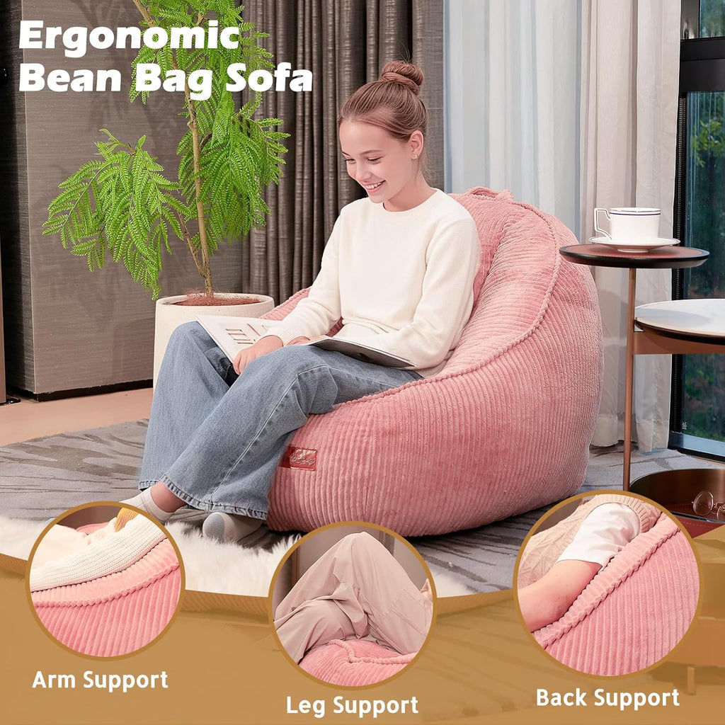 Bean Bag Chair, Cozy Fluffy Beanbag Chairs with Filler for Teens and Kids, Floor Lazy Sofa for Living Room Gaming & Reading (S-Rose)