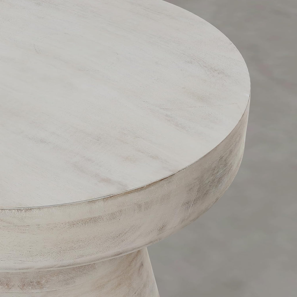 SIMPLIHOME Robbie Accent Table - 16 inch Wide Solid Mango Wood End Table in Distressed Aged White, Boho Contemporary Rustic Side Table for Living Room or Bedroom with Multipurpose Function, Assembled