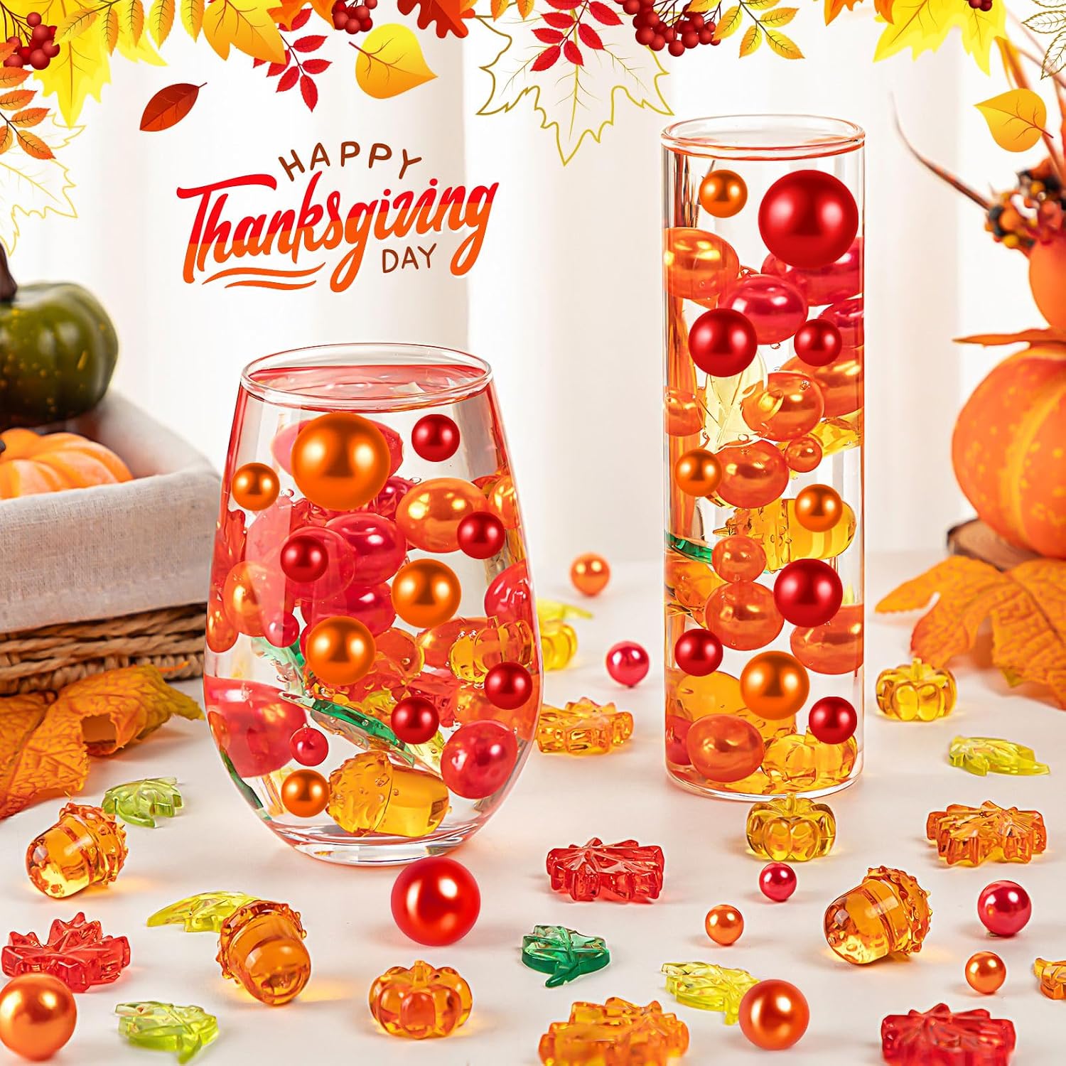 120Pcs Fall Vase Filler, Thanksgiving Faux Pearls for Vase Filler for Vases for Thanksgiving Halloween Fall Table Centerpieces