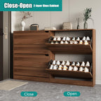 Xixini Shoe Storage Cabinet for Entryway with 2 Flip Drawers, Wood Freestanding Hidden Shoe Storage, Narrow Slim Sturdy Shoe Organizer for Front Door Entrance, Living Room, Hallway, Bedroom, Walnut
