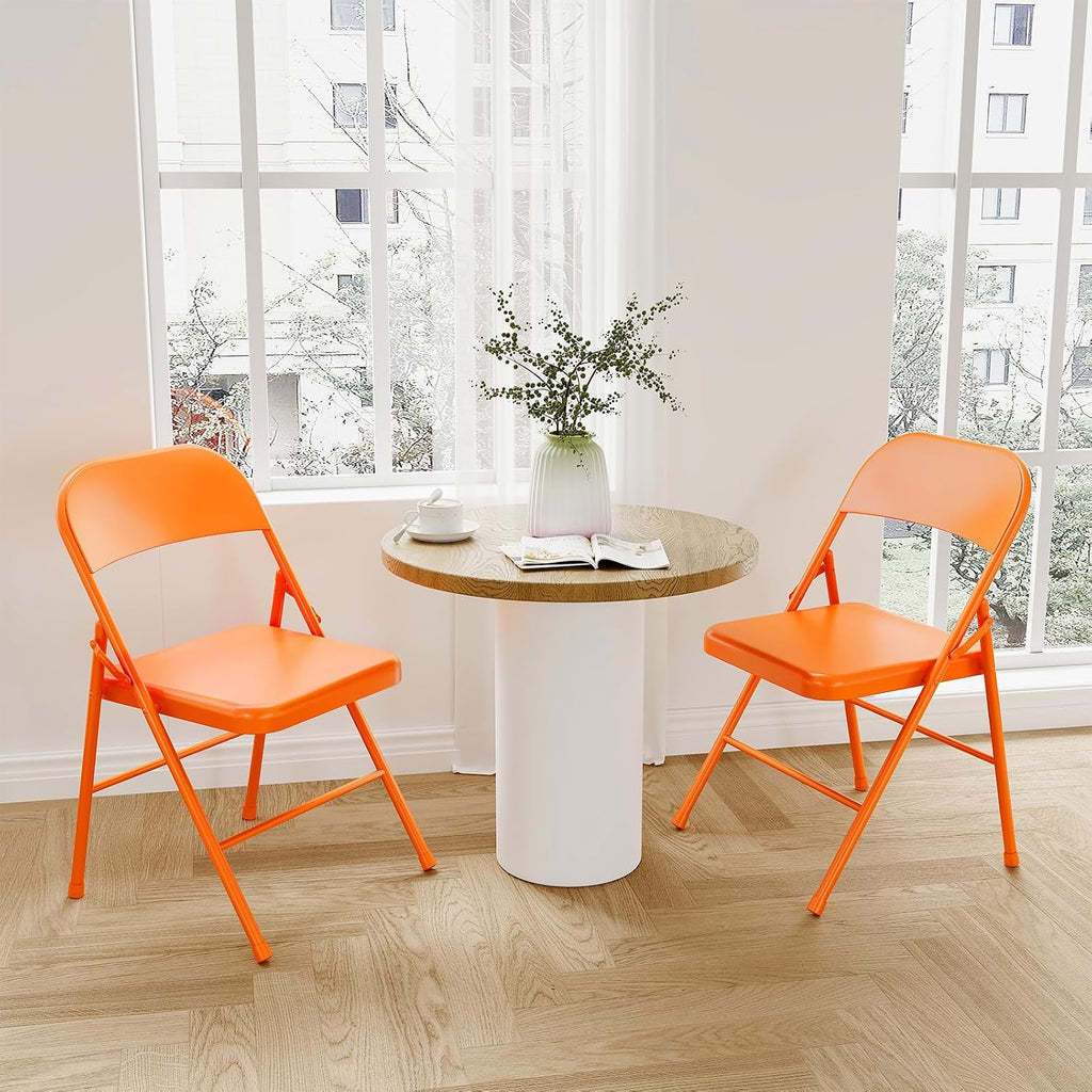 IDEALHOUSE Folding Chairs Set of 2, Heavy Duty Portable Metal Chairs with Steel Seat, Non-Slip Feet, Foldable Stackable Design, 350 Lb Capacity for Office, Weddings, Parties, Indoor & Outdoor Use