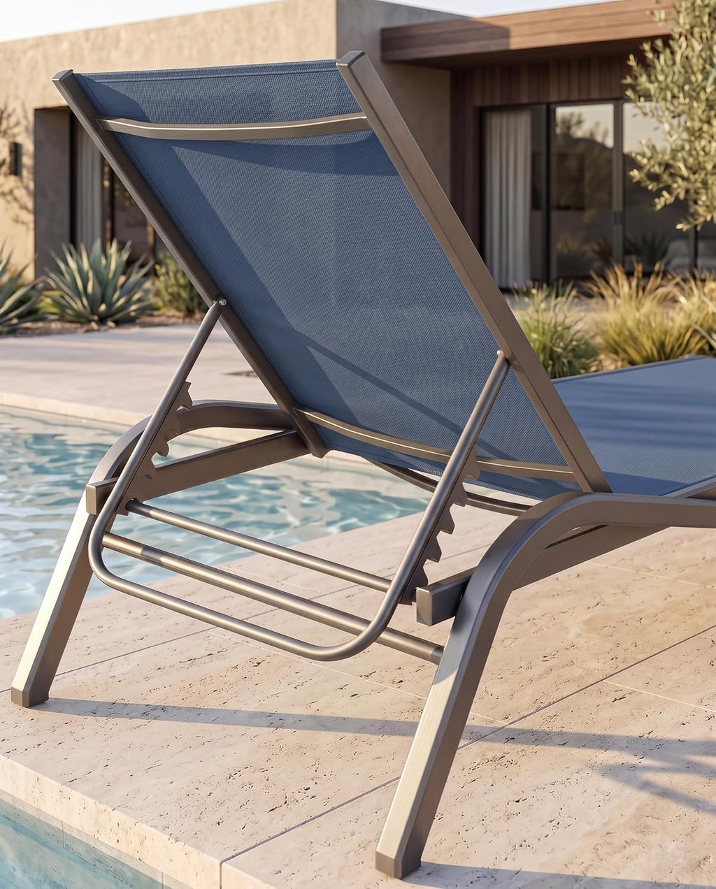 Outdoor Aluminum Textilene Chaise Lounge,2 Pieces Patio Lounge Chairs with Iron Side Table,6 Adjustable Positions, Stackable & Easy Assembly,400lbs Capacity,Breathable for Pool,Deck,Balcony,Navy Blue