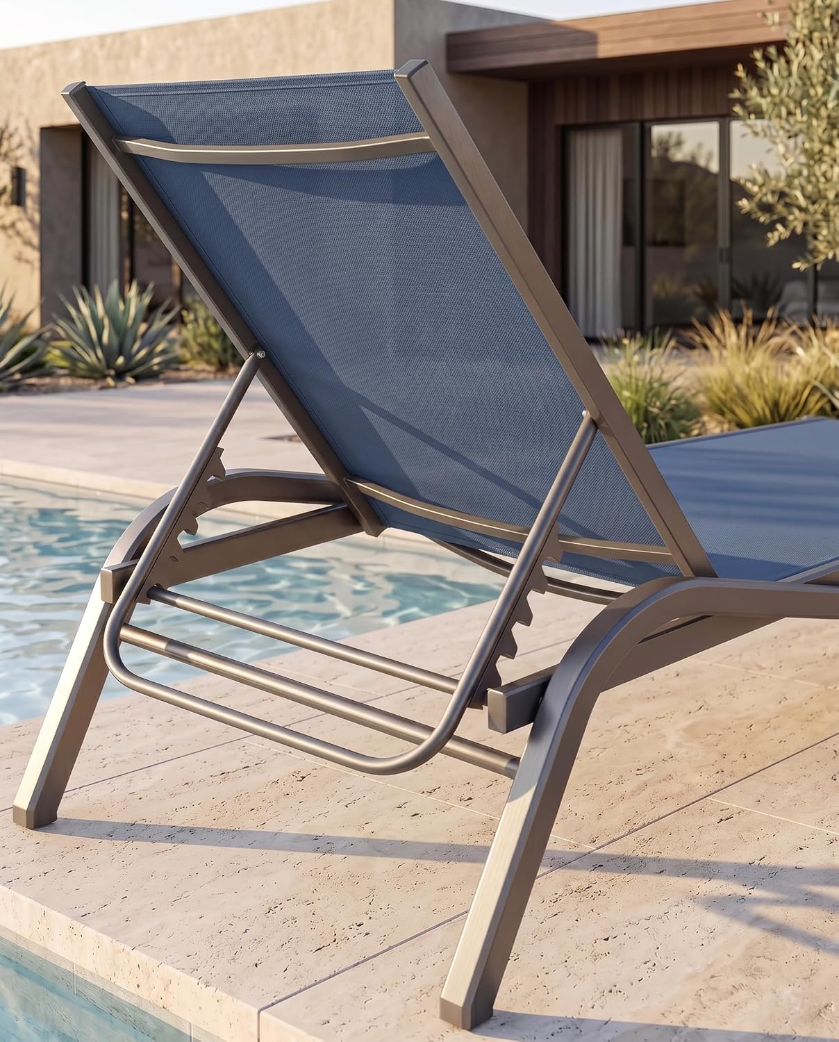 Outdoor Aluminum Textilene Chaise Lounge,2 Pieces Patio Lounge Chairs with Iron Side Table,6 Adjustable Positions, Stackable & Easy Assembly,400lbs Capacity,Breathable for Pool,Deck,Balcony,Navy Blue