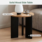 Solid Wood Side Table with 2-Tone Finish, 18.11" Round Side Table for Living Room Balcony, Nature Wooden Bedside Table for Bedroom, 100% Solid Wood Furniture, Solid Oak Natural Top Vintage Black Leg