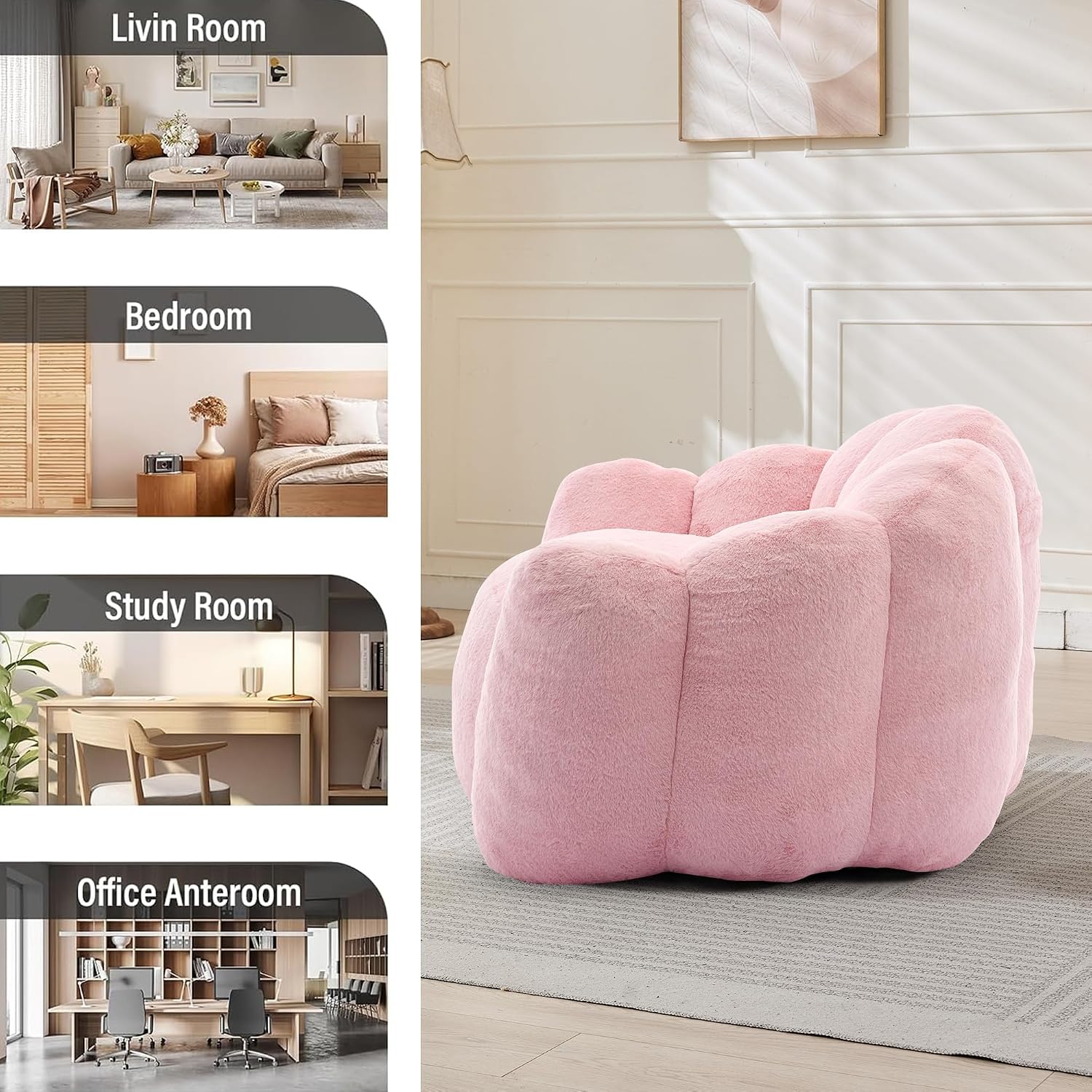 YISHENG Bean Bag Chairs, Large Bean Bag Couch for Adults,Stuffed Single Sofa Chair Comfy Giant Bean Bag Chair with Spacious Design for Playing or Bedroom,Reading Pink