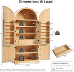Tall Arched Kitchen Pantry Cabinet, Modern Fluted Wood Storage Cabinet with 8 Door Shelves, Adjustable Shelves and Hidden Drawer, Versatile Cupboard for Kitchen, Bathroom (Natural)