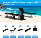 Outdoor Chaise Lounge Chair with Face Hole and Arm Hole, Tanning Chair with 5 Position Adjustable Back, Foldable Lounge Chair with Detachable Pocket and Pillow for Beach, Pool, Black