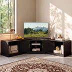 IRONCK TV Stand for 55-80 Inches TVs, 63"-84.6" Adjustable Length, Extendable Corner Entertainment Center with Storage Cabinets, Fluted Doors Modern Media Console, Ideal for Living Room, Black
