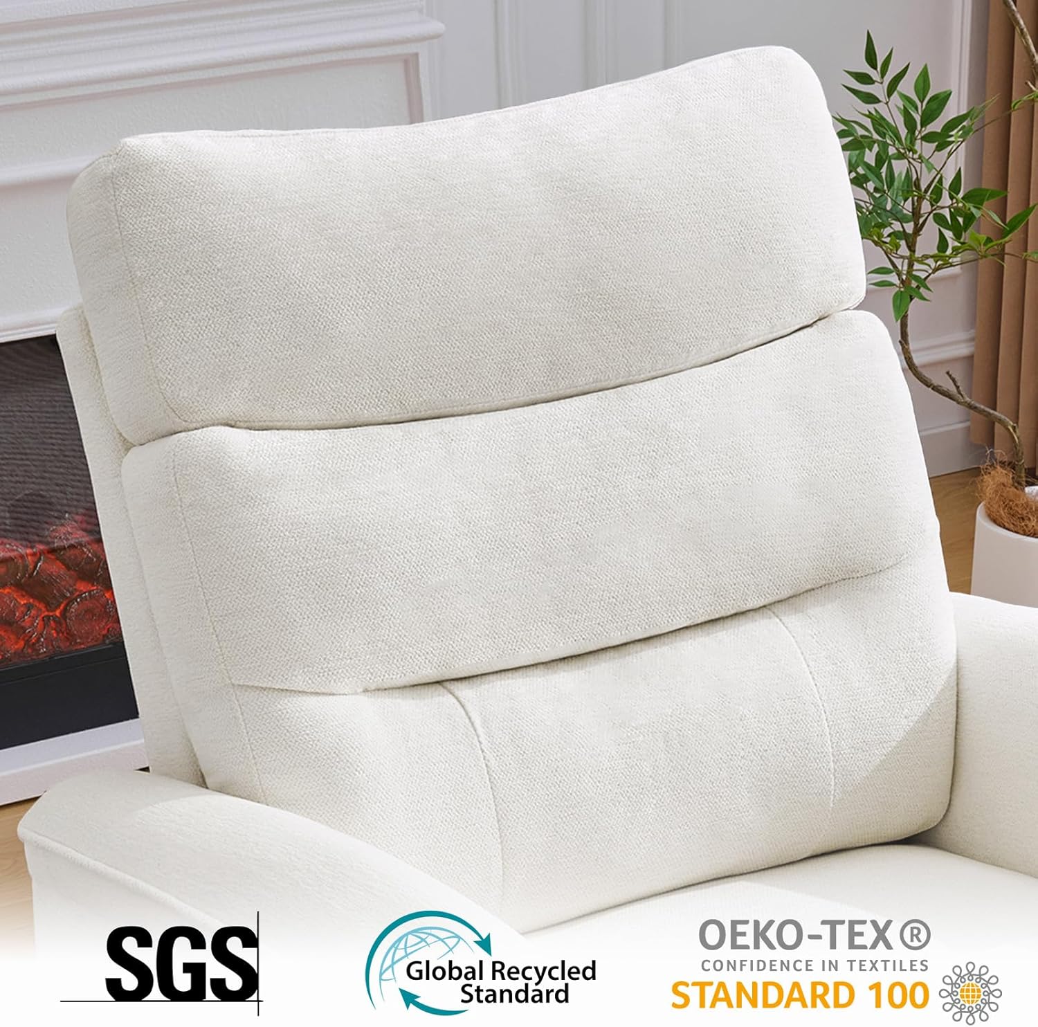 Oversized Swivel Rocker Recliner, 26'' Extra Wide Rocking Recliner Nursery Chair, Manual Swivel Recliner for Nursery, Reclining Rocking for Living Room, Cream White