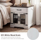 23.6"W Farmhouse End Table Set of 2 with Hidden Charging Station, Side Table with Drawer for Sofa Couch or Bedside, Rustic Wooden Nightstand with Storage for Living Room, Bedroom (Off White Walnut)
