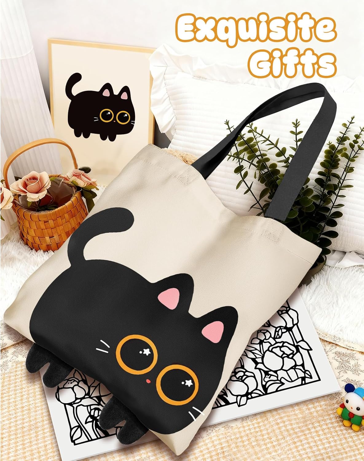 Miss Adola Funny Feet Cute Canvas Tote Bag for Women - Magnetic Closure & Inner Pocket, Cartoon Cotton Tote Bags for Girls