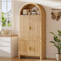 OFIKA 71" Arched Kitchen Pantry Cabinet, Fluted Wood Storage with 3 Adjustable Shelves & 6 Door Shelves, Modern Organizer for Kitchen, Bathroom, Natural Wood Finish (Wood)