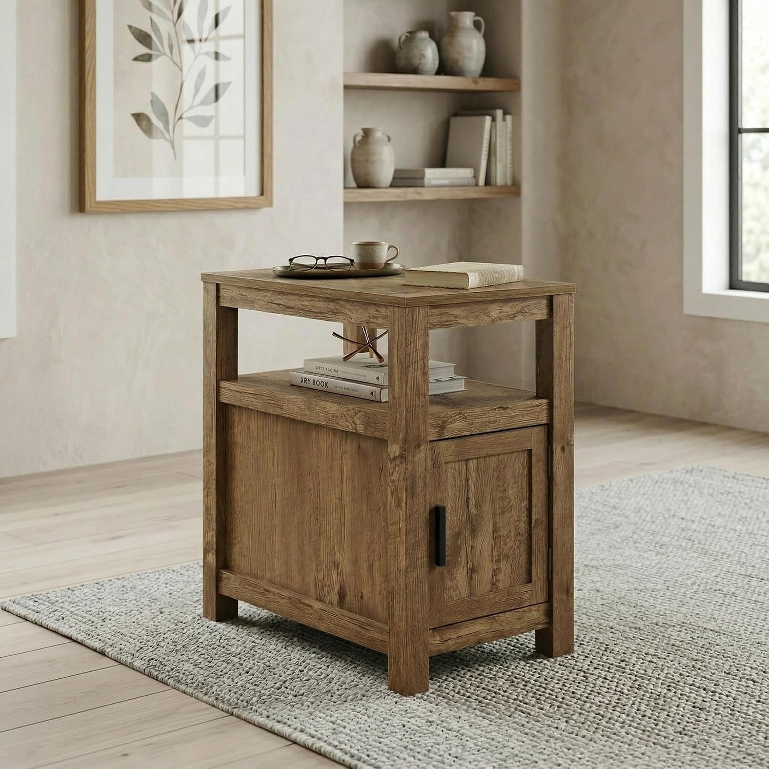 Signature Design by Ashley Fendenmore Farmhouse Chairside End Table with Storage and USB Ports, Dark Brown
