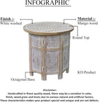 Benzara Accent Side Table, 18 Inch Round Mango Wood Top, Hand Carved Mandala Design, Natural Brown Finish, Rustic Accent End Table for Living Room, Bedroom, Entryway and Home Decor Display