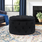 Joveco Round Storage Ottoman, Button Tufted Upholstered Ottoman with Removable Top, Storage Bench Coffee Table Footrest Stool for Living Room Bedroom Entryway (Black,M)